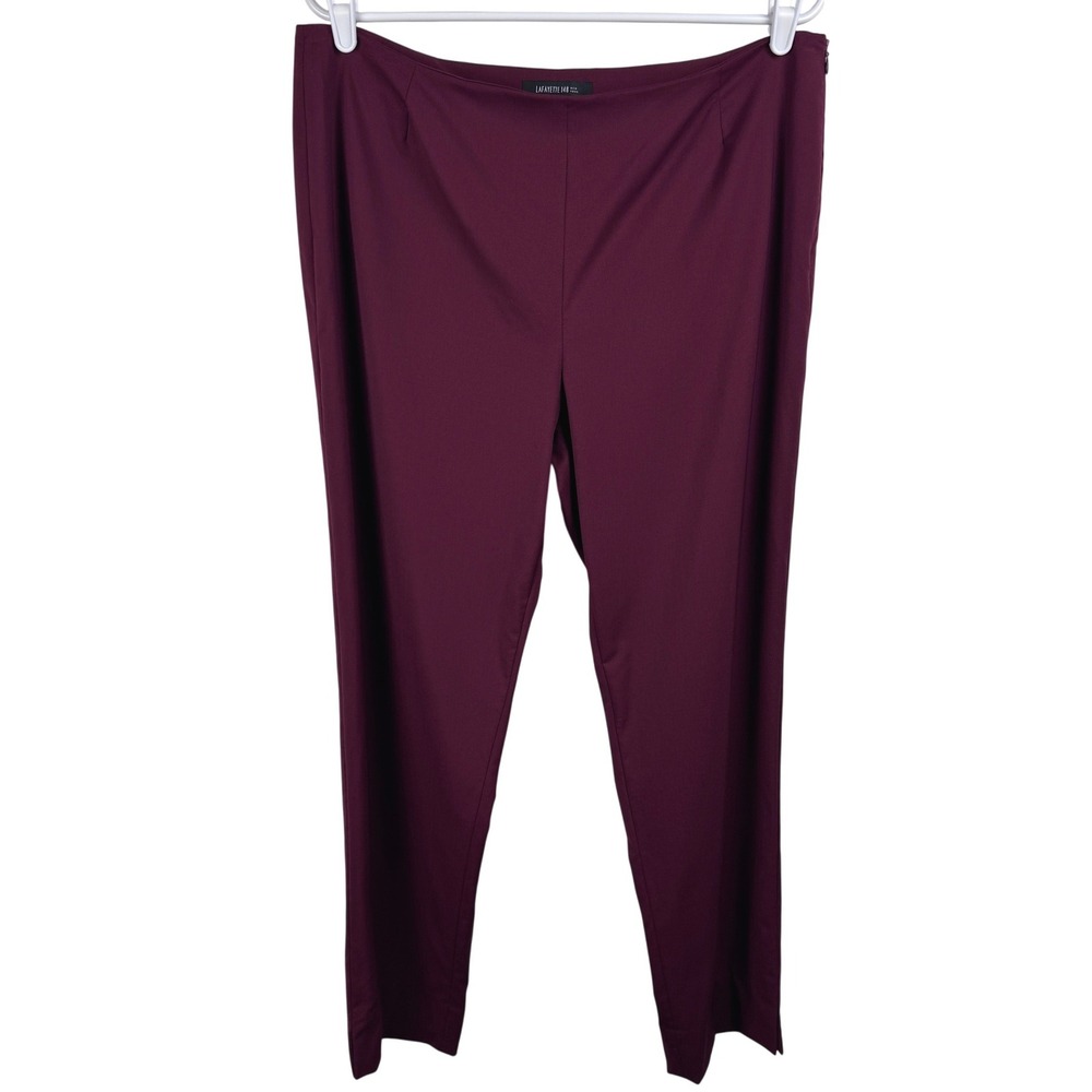 Lafayette 148 NY Women's Stanton Burgundy Wool Straight Leg Side‎ Zip Pants 12